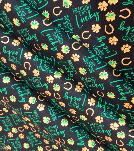 Rescued & Lucky St. Patrick's Day Glitter Cotton Fabric, , hi-res, image 3