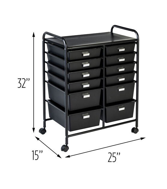 Honey Can Do 15" x 32" Black 12 Drawer Rolling Storage & Craft Organizer, , hi-res, image 8