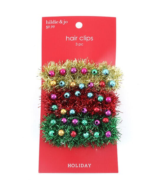 3ct Christmas Holiday Gold & Red Tinsel Hair Clips by hildie & jo