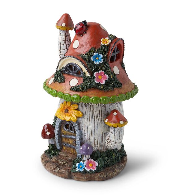 12" Spring Mushroom House Outdoor Solar Garden Statue by Place & Time