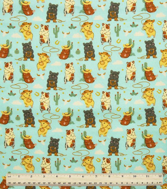 Western Guinea Pigs on Green Novelty Cotton Fabric, , hi-res, image 2