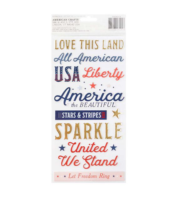 American Crafts 109ct Patriotic Phrase Stickers, , hi-res, image 2