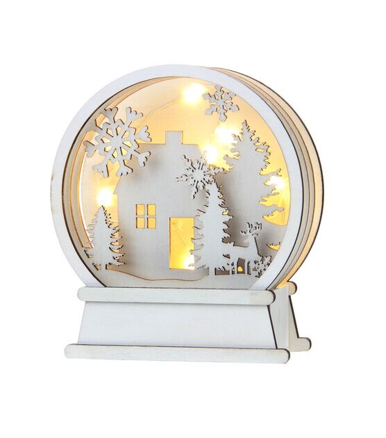 6" Wood LED House Snow Globe Scene by Place & Time, , hi-res, image 2