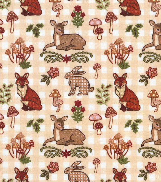 Beige Winter Forest Novelty Cotton Fabric