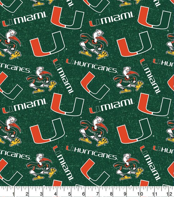 University of Miami Hurricanes Cotton Fabric Tone on Tone