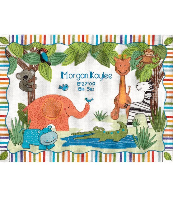 Dimensions-Baby Hugs Mod Zoo Birth Record Counted Cross Stitch Kit-12 X9