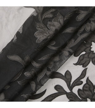 3D Floral Allover Mesh Embellished Black Fabric