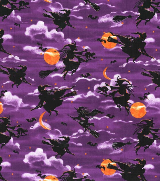 Fabric Traditions Nighttime Witches Purple Halloween Cotton Fabric