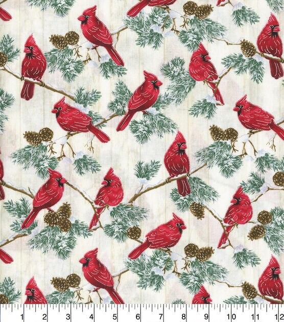 Hi Fashion Metallic Cardnials on Branches Christmas Cotton Fabric, , hi-res, image 2