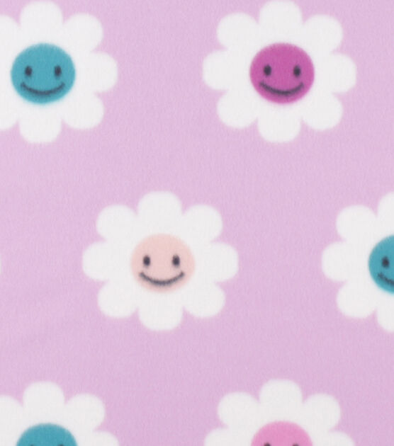 Purple Smiley Face Flowers Blizzard Fleece Fabric