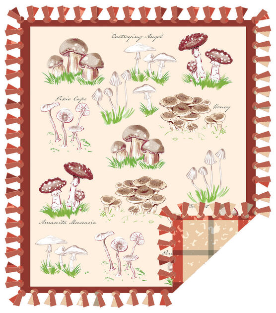 72" Wide Mushrooms No Sew Fleece Blanket