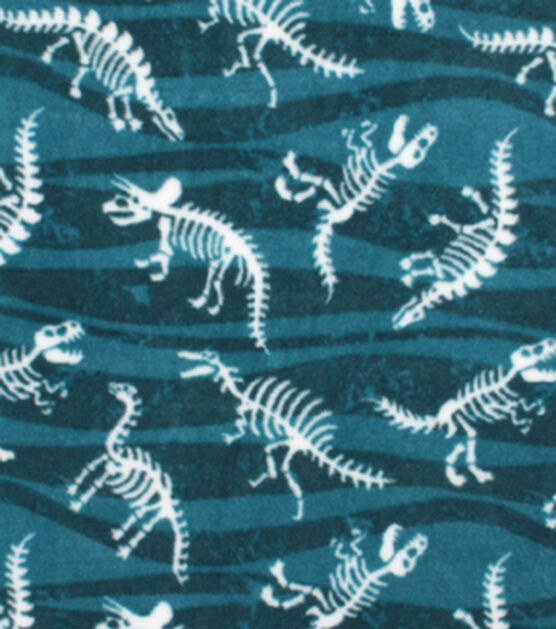 Dinosaur Fossils on Blue Anti Pill Fleece Fabric