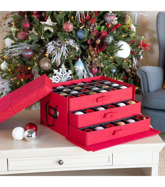  hatisan Large Christmas Ornament storage with Side Open, Drawer  Style Trays Ornament Storage Box - 3 Compartment, Keeps 72 Holiday  Ornament Storage(Red) : Home & Kitchen
