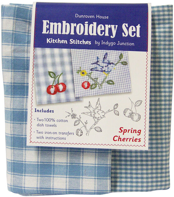 Dunroven House 20" x 28" Cherries Kitchen Tea Towel Embroidery Kit