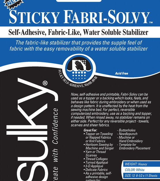 Sulky SOLVY WATER SOLUBLE STABILIZER #486-03 Size: 19 1/2 x 3 Yds