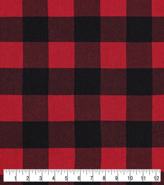 Flannel Buffalo Plaid 1.25 Buffalo Check Red Black Woven Cotton Flannel  Fabric (op1200-592)