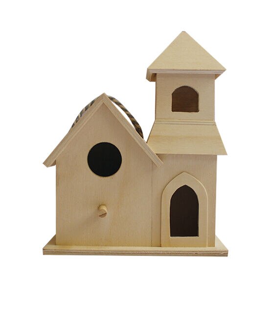 Unfinished Wood Church Birdhouse by Park Lane