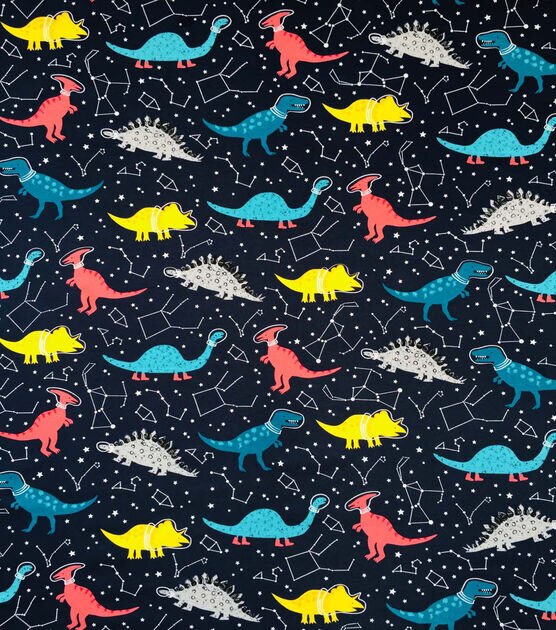 Space Dinosaur Interlock Knit Fabric by POP!, , hi-res, image 2