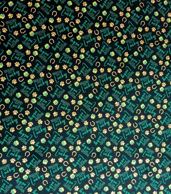 Rescued & Lucky St. Patrick's Day Glitter Cotton Fabric