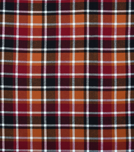 Burgundy & White Plaid Brushed Cotton Fabric