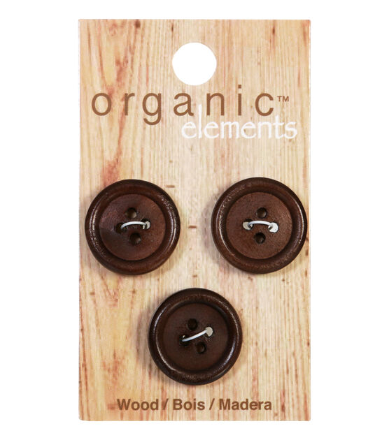 Organic Elements 13/16" Brown Wood Round 4 Hole Buttons 3pk