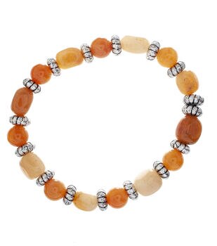 John Bead Citrine With Metal Beads Stretch Bracelet