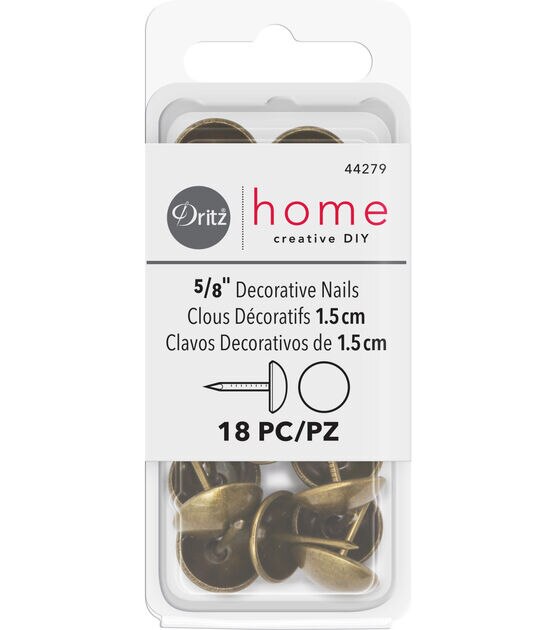 Dritz Home 5/8" Smooth Decorative Nails, 18 pc, Antique Brass