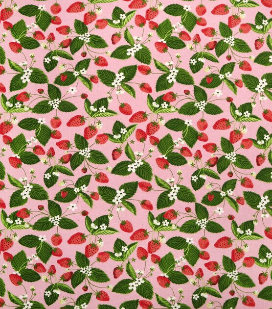 Strawberries On White Quilt Cotton Fabric by Joann