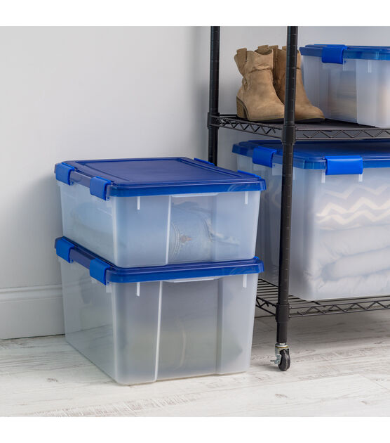 Iris 15 Gallon Clear Plastic Storage Boxes With Blue Lid 4pk