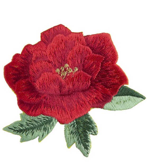 Poppy Iron-on Patch, Embroidered Flower Applique, Flower Iron-on Patch