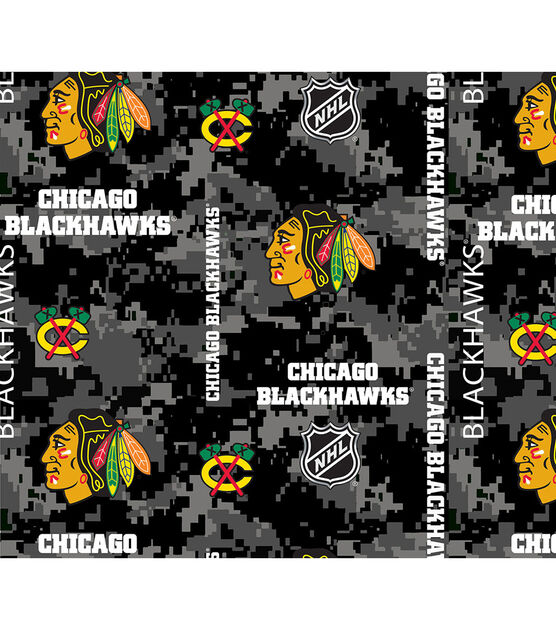 100% Cotton Fabric NHL Chicago Blackhawks Writing Hockey Logo 