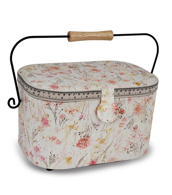 Dritz Large Sewing Basket with Zippered Case, Neutral Vintage Sewing