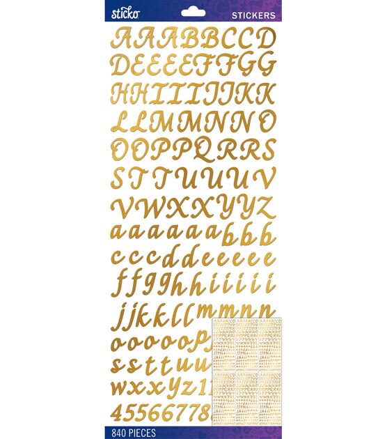 Simplicity Solid Stick Gold Script Alphabet Paper Stickers, 71 Piece 