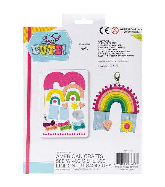 American Crafts 24pc Sew Cute Rainbow Charm Backpack Clip Kit