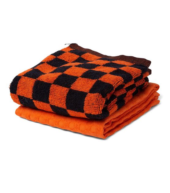 Plaid Kitchen Towels Orange & Black