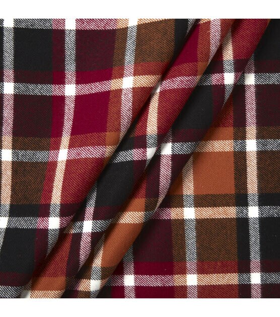 Burgundy & White Plaid Brushed Cotton Fabric, , hi-res, image 3