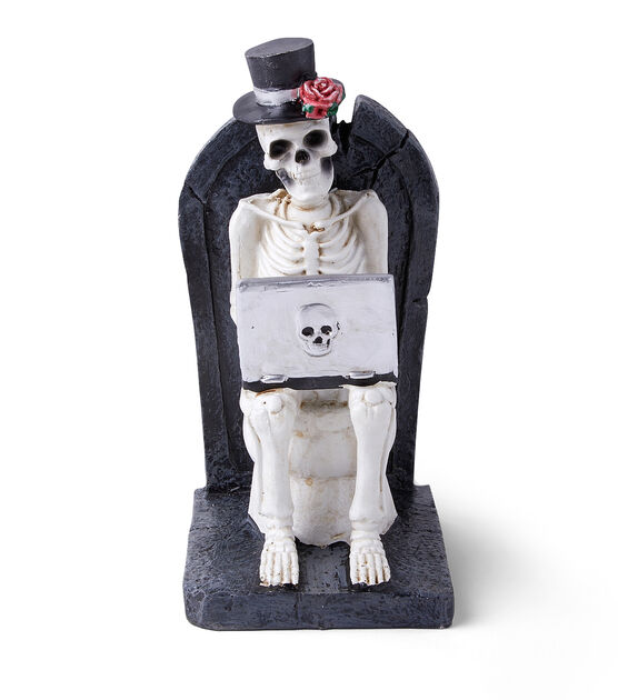 8" Halloween Skeleton on Toilet With Laptop by Place & Time, , hi-res, image 3