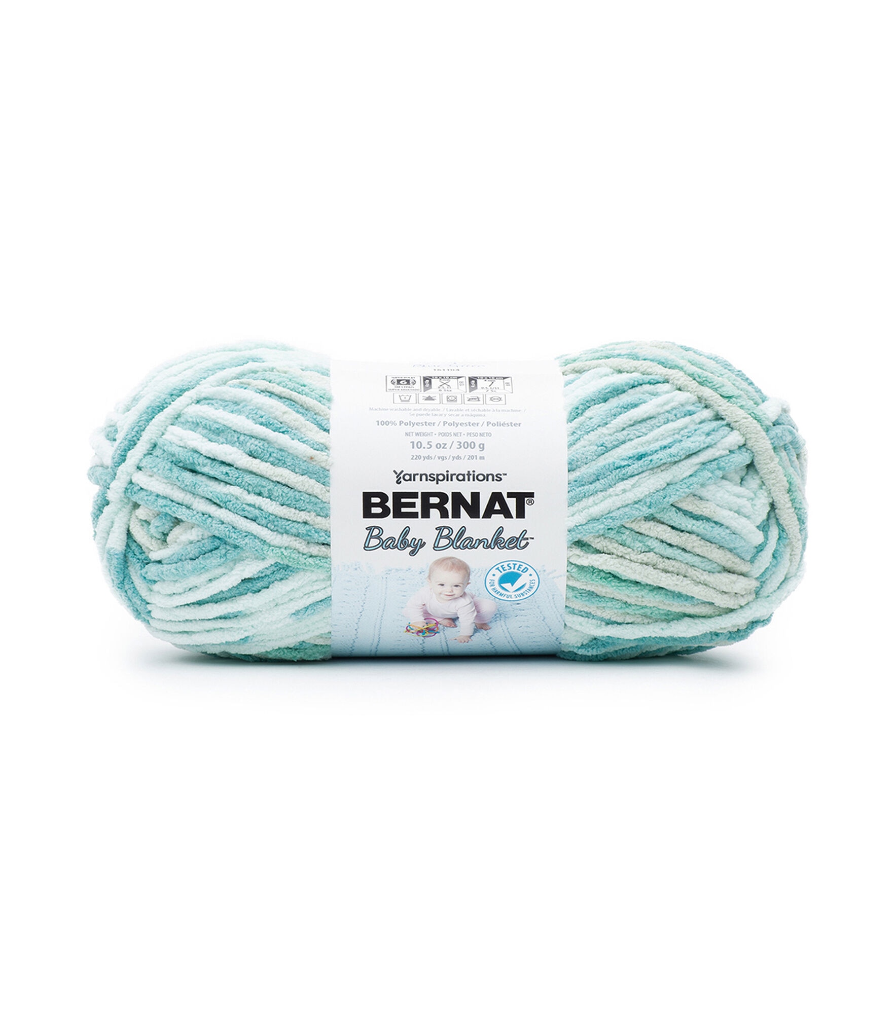 Bernat Baby Blanket 220yds Super Bulky Polyester Variegated Yarn, Baby Blue Green, hi-res