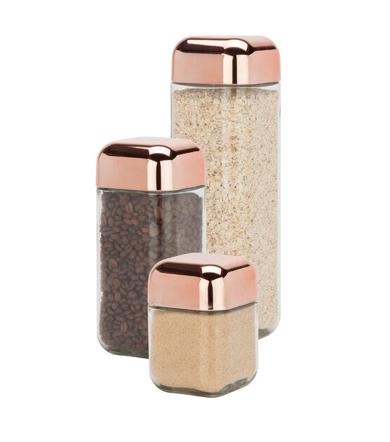 Honey Can Do 3pc Glass Storage Jar Set With Copper Lids