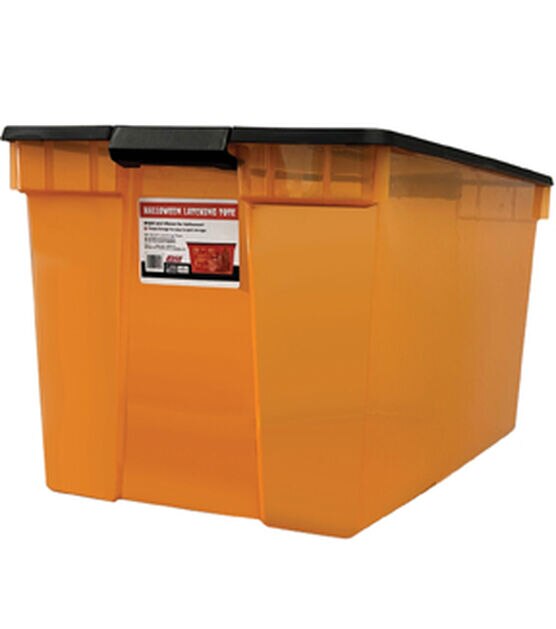 64Q Latching Orange Plastic Storage Tote