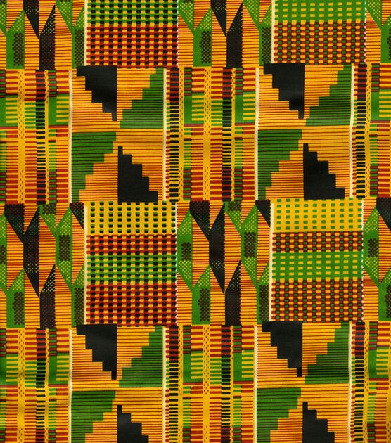 African Kente Fabric Print, Blue, Red, Green, White, Yellow
