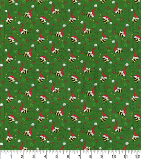 Santa Bees on Green Christmas Cotton Fabric, , hi-res, image 2