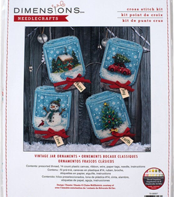 Dimensions Cross Stitch Ornament Kit 4pk - Christmas Jar Ornaments -  20203123