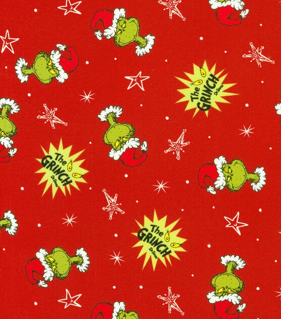 Grinch Heads & Dots on Red Christmas Cotton Fabric | JOANN South Korea