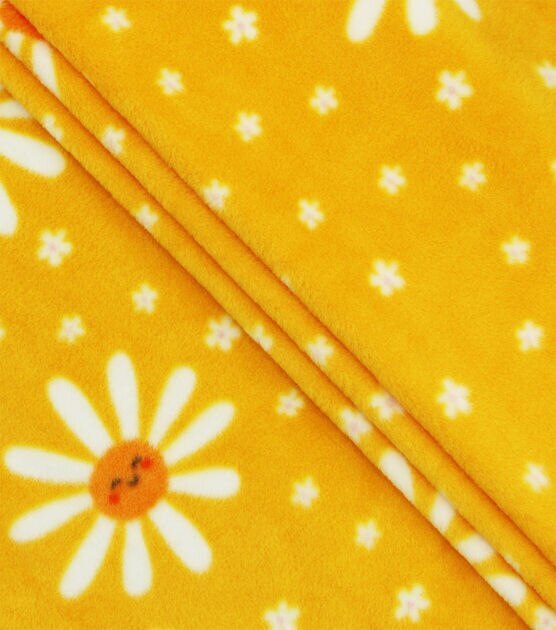 Spring Daisy on Yellow Anti Pill Plush Fleece Fabric by POP!, , hi-res, image 2