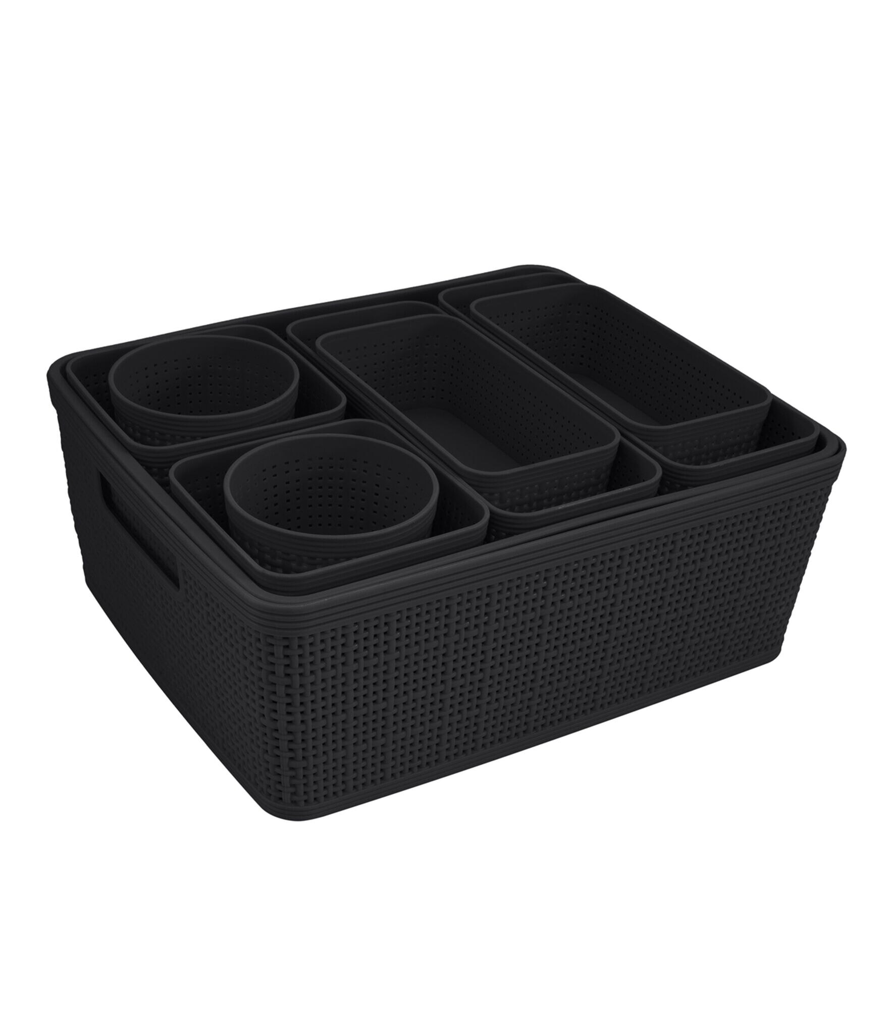 Simplify 10 Pack Plastic Organizing Storage Basket Set, Grey 