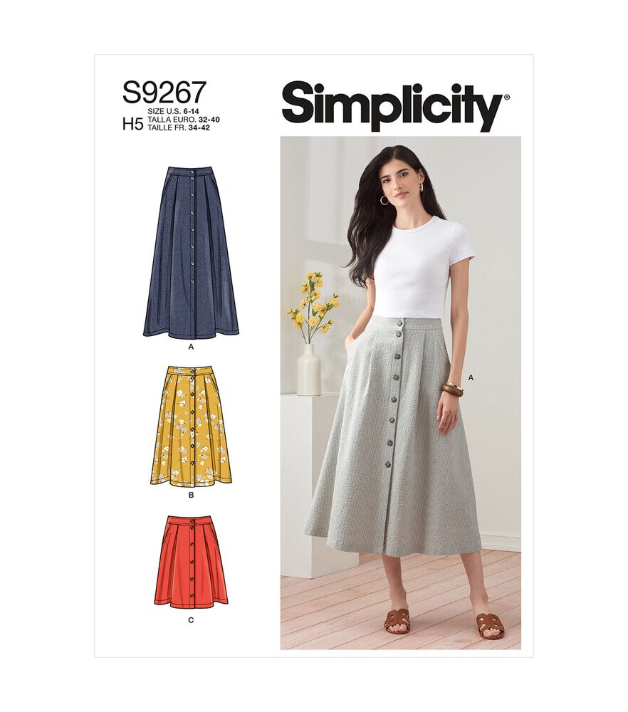 Simplicity S9267 Size 6 to 14 Misses Skirt Sewing Pattern, H5 (6-8-10-12-14), swatch