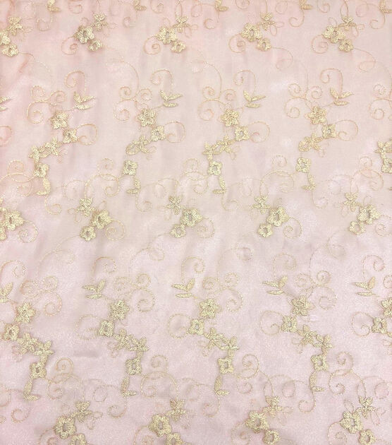 Embroidered Metallic Organza with Stitched on Lace - Rose Gold/Beige