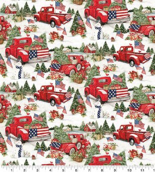 Reindeer Barn on Green Christmas Cotton Fabric by POP!