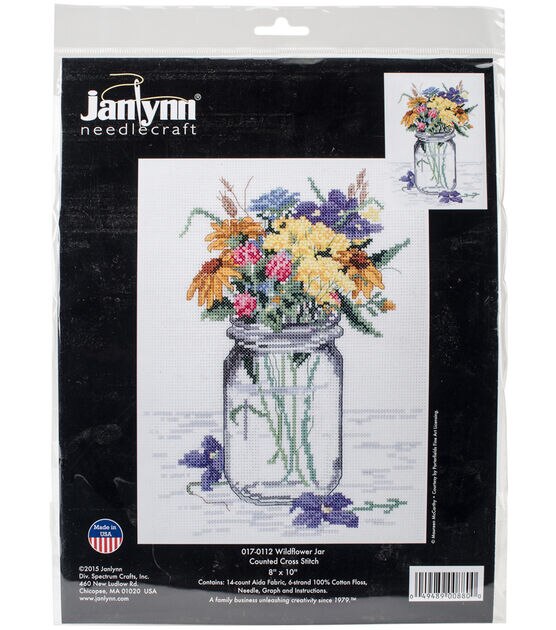 Janlynn 8" x 10" Wildflowers in a Jar Counted Cross Stitch Kit